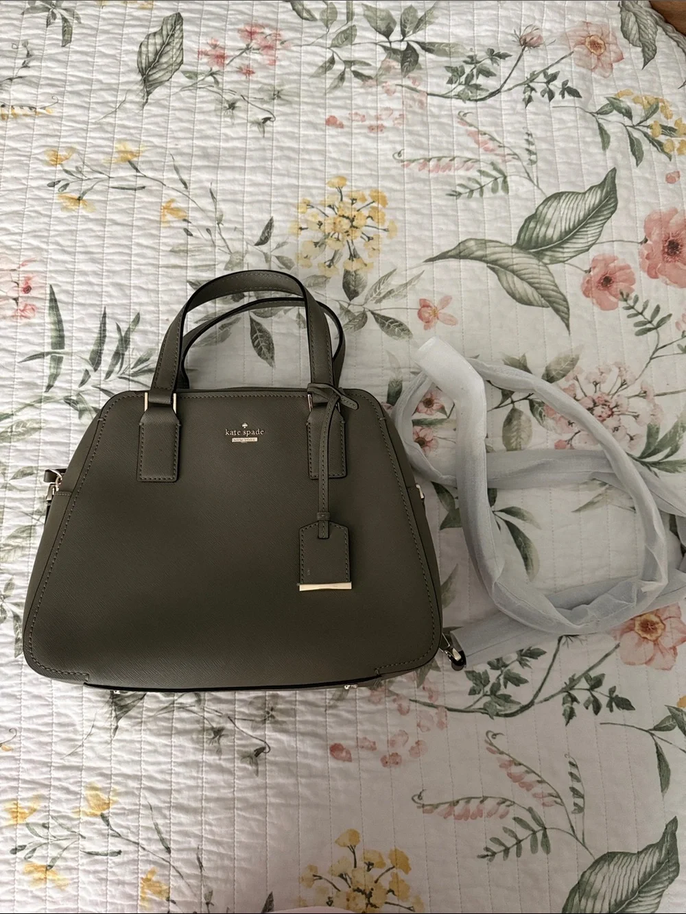 Kate Spade New York olive green saffiano satchel with gold hardware